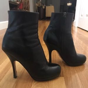 PRADA Black Leather High Heel Ankle Boots Size 37